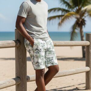 Recycled Blues Size 36 Cotton Palm Tree Shorts